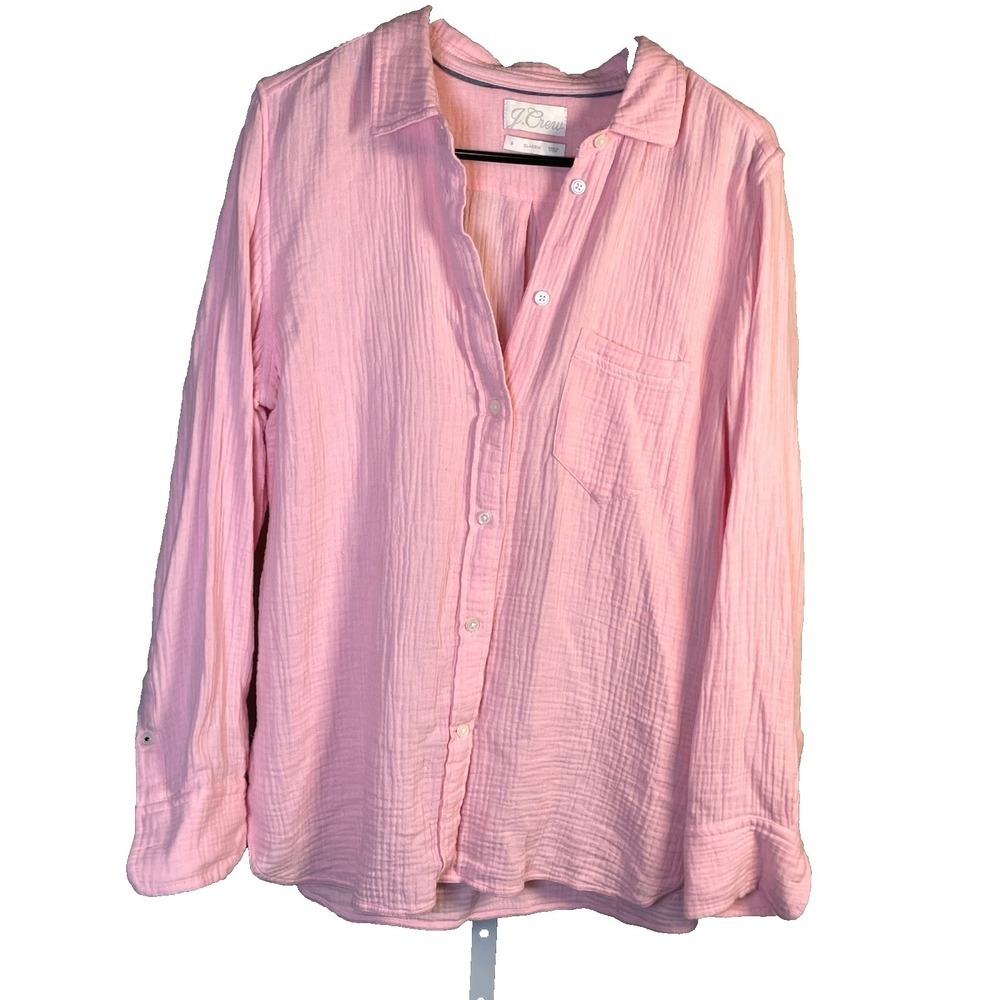 J.Crew‎ Women's Button Up Shirt Small Loungwear Soft Cotton Pink Long Sleeve